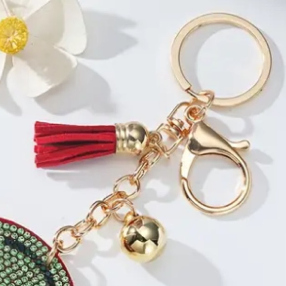 Faux Suede & Rhinestone Cherries Key Chain Bag Charm - Picture 4 of 4